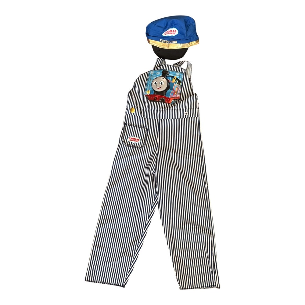 Thomas & Friends Train Conductor Costume Set Overalls and Hat Blue White Striped